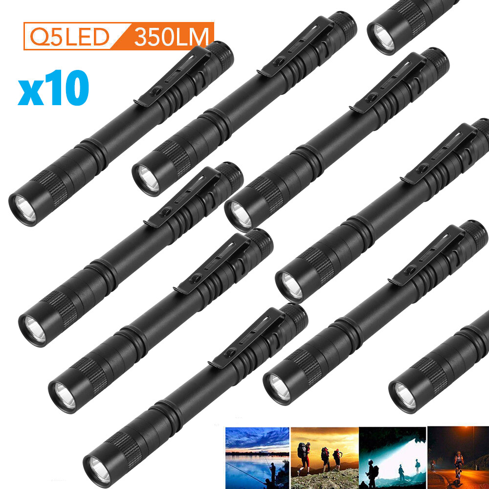 10PC Lot LED Flashlight Clip Mini Light Penlight Portable Pen Torch Lamp