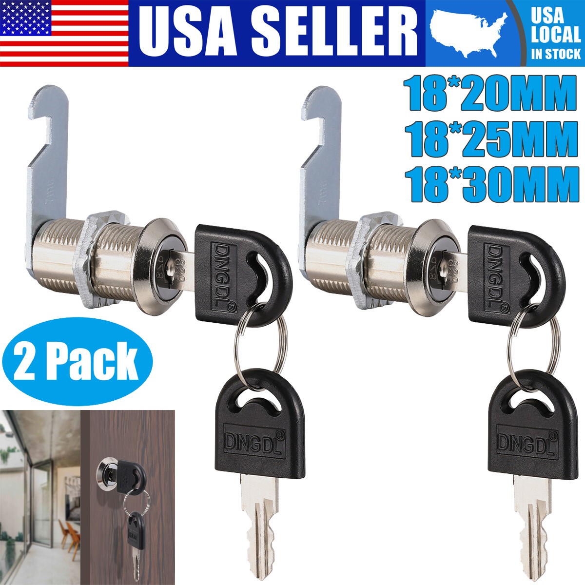 Cam Lock Door Barrel Drawer Cabinet MailBox Locker 2 Keys Post Box Lock Security