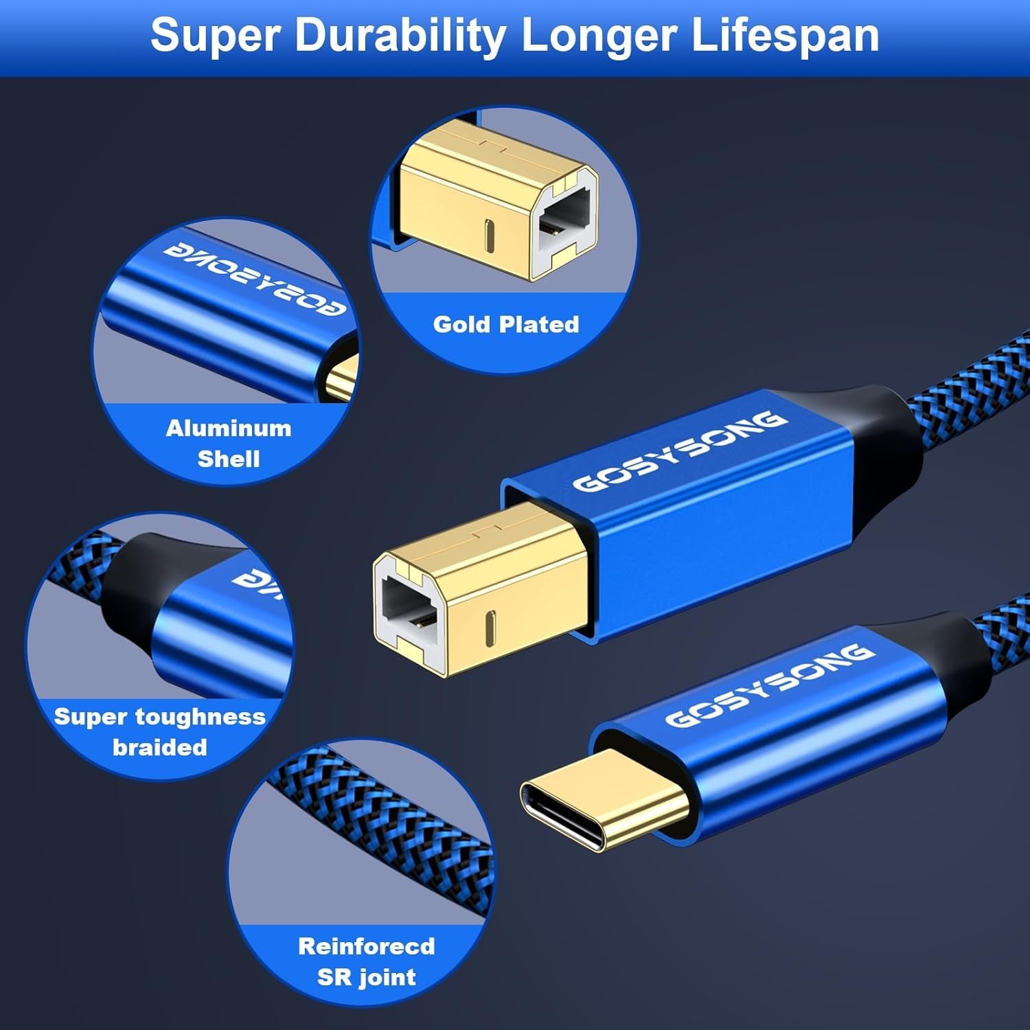 USB C Printer Cable 20ft, USB C to USB B Printer Cable, High Speed Printer Cable