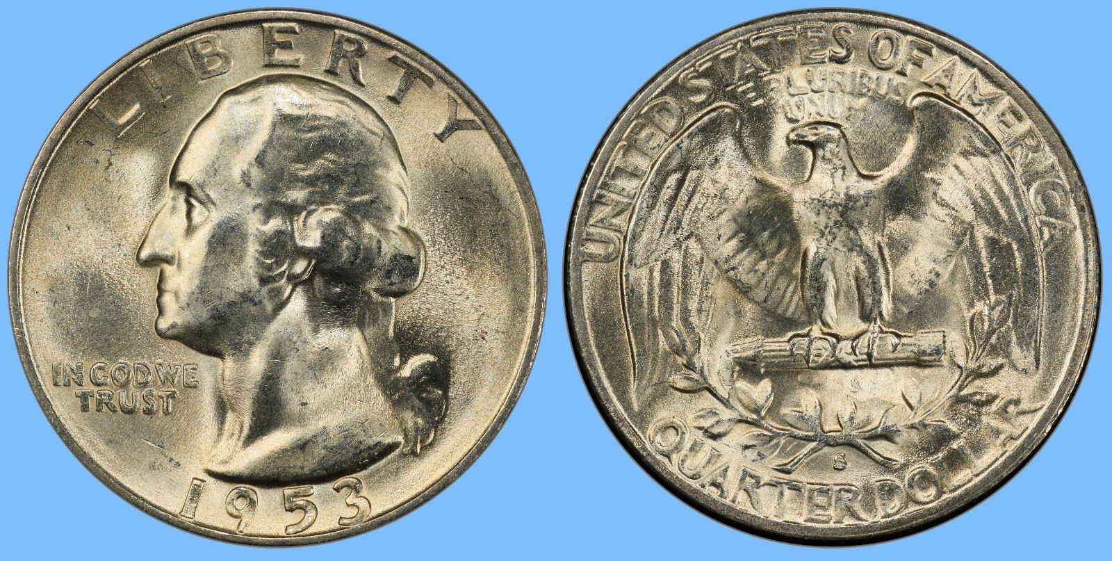1953 S Washington Quarter ~ BU Uncirculated Mint State ~ 90% Silver 25c US Coin