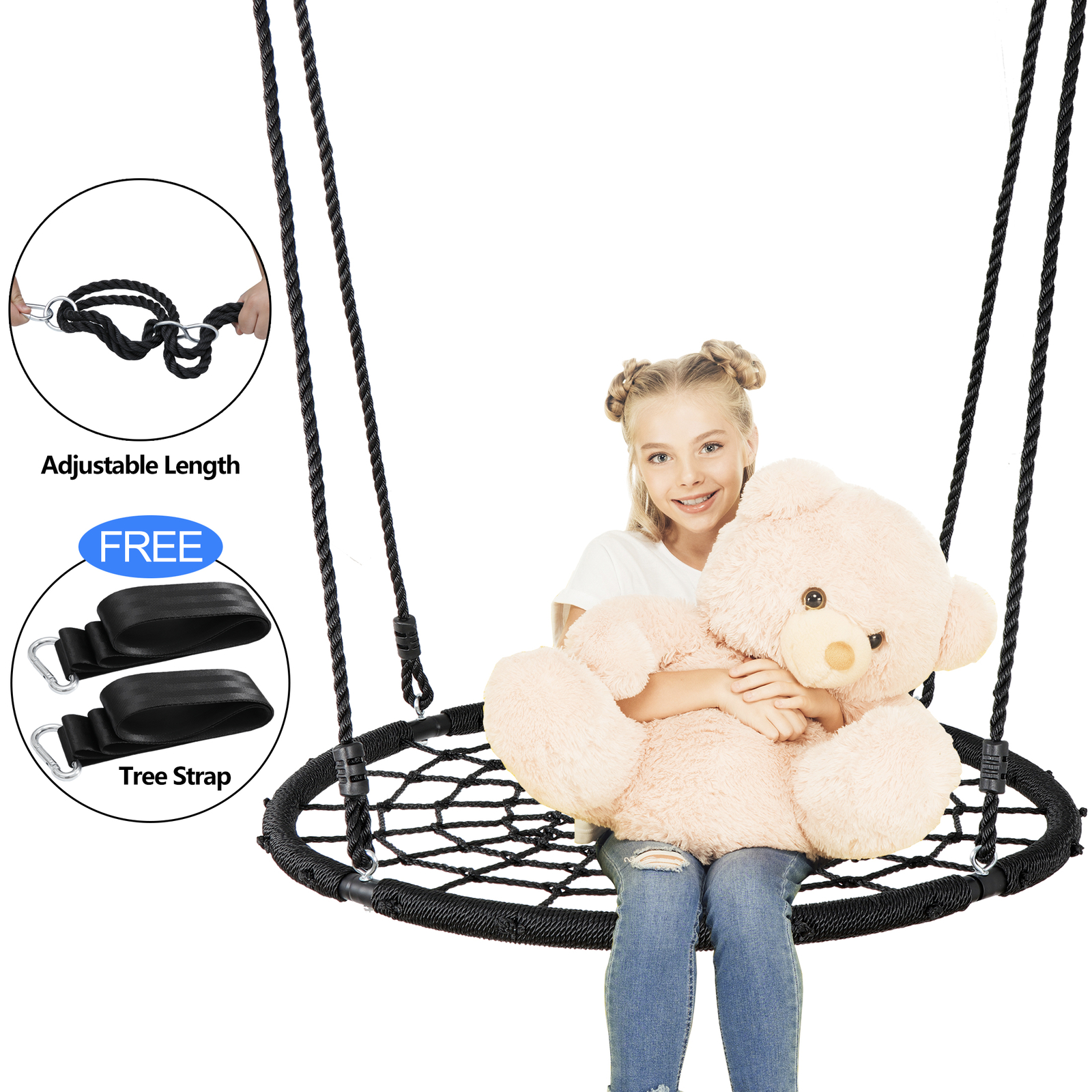 Large 40" Spider Web Tree Net Swing 100% Safe Nylon Rope Max 600 LBs EZ Setup