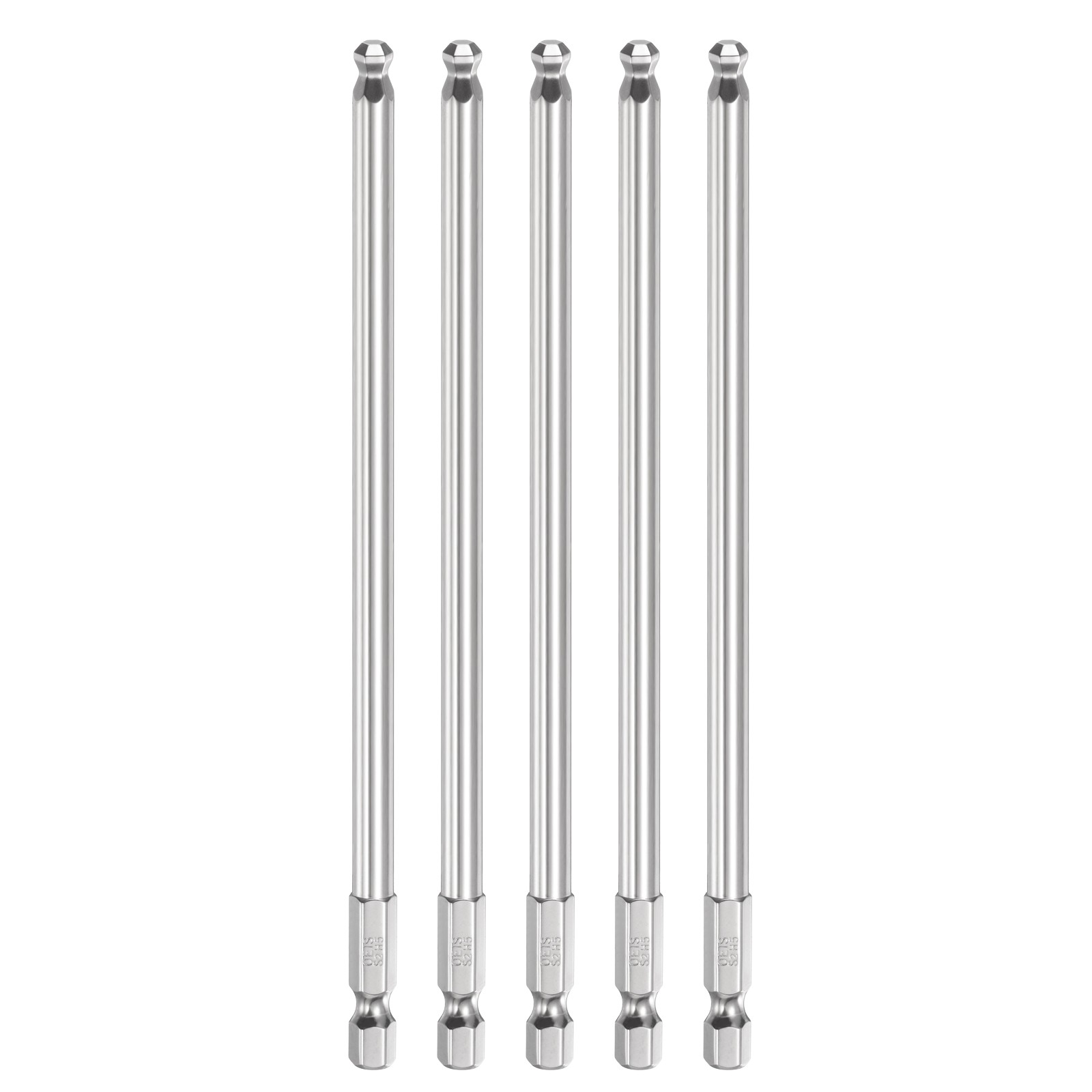 5pcs Ball End Hex Screwdriver Bit H5 Head 1/4" Hex Shank 6" Long Magnetic