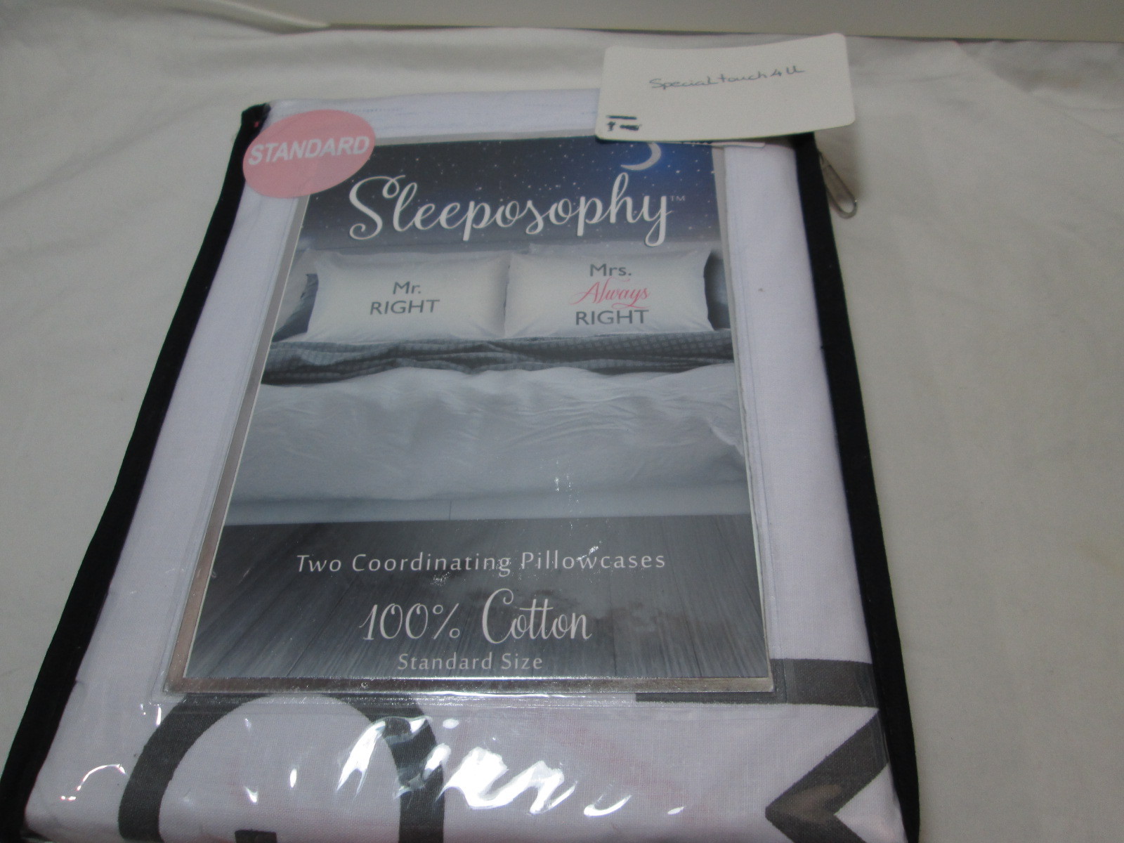 Sleeposophy MR. RIGHT/MRS ALWAYS RIGHT Two Coordinating Standard Pillowcases NEW