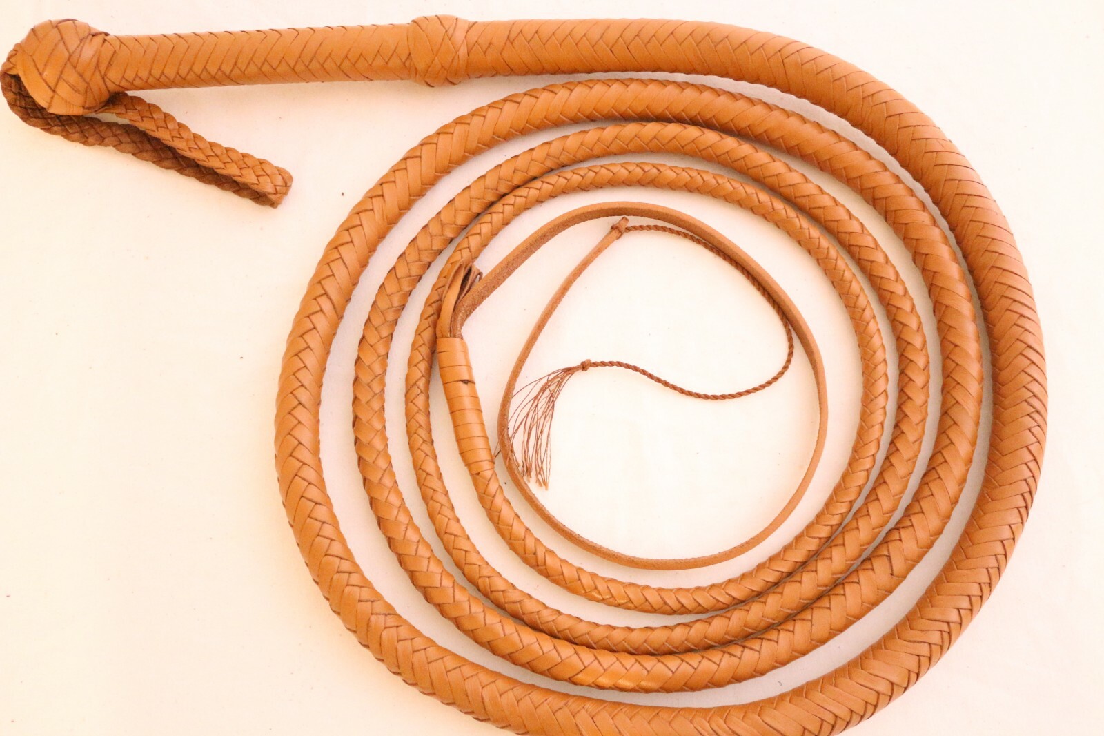 Genuine Leather BullWhip 12 Feet, 12 Plaited, Tan Brown, Heavy Duty Bull Whip