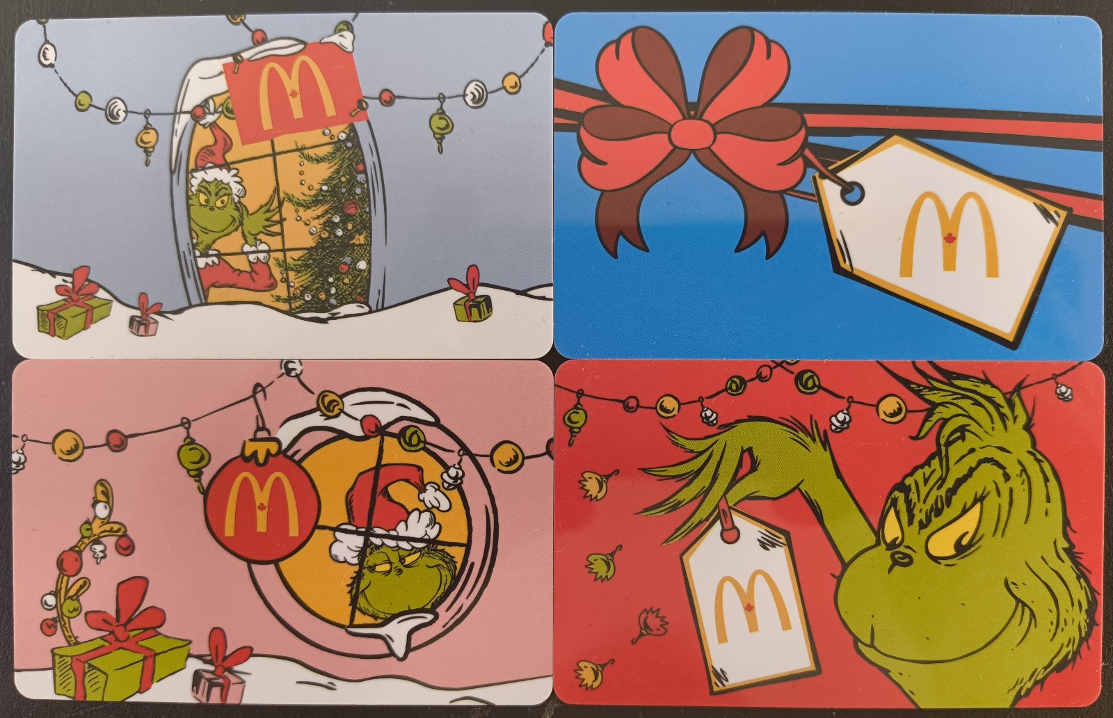 4 Mcdonald's gift cards from Canada - full set of 4 Christmas the Grinch