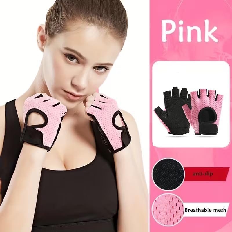 Breathable Half-Finger Workout Gloves for Women anti Slip Exercise Gloves for Cy