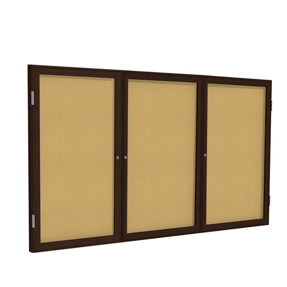 Pemberly Row Wood 48" x 72" 3 Door Enclosed Bulletin Board in Natural