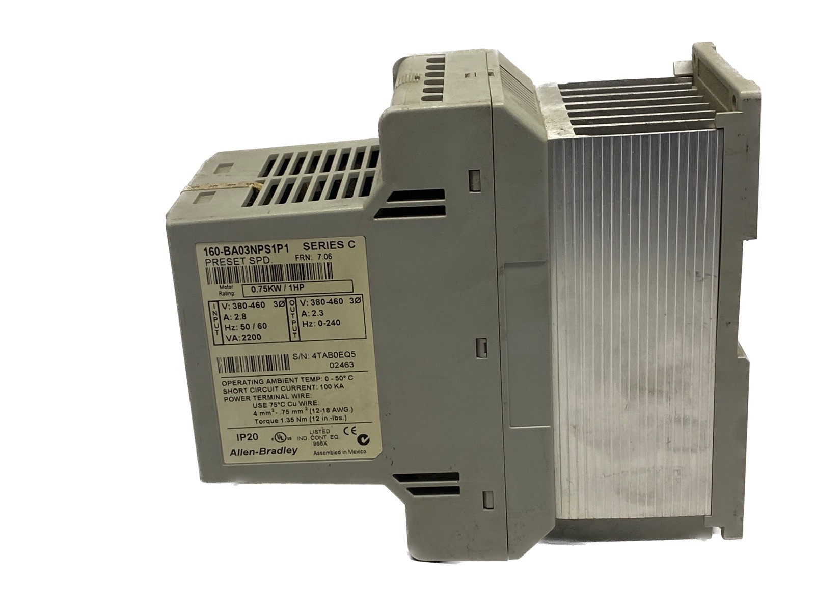USED Allen Bradley 3P 1HP 380-460V Smart Speed Controller 160-BA03NPS1P1