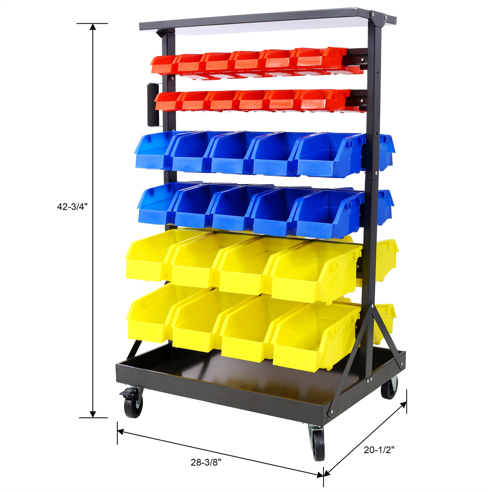 6-Tier Dual-Sided Rolling Bin Rack 350lbs Capacity Includes 60pcs Organizer Bins