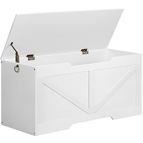 Storage Bench, 39.4” Retro Wooden Storage Chest 39.4”L x 15.7”W x 19.5”H White