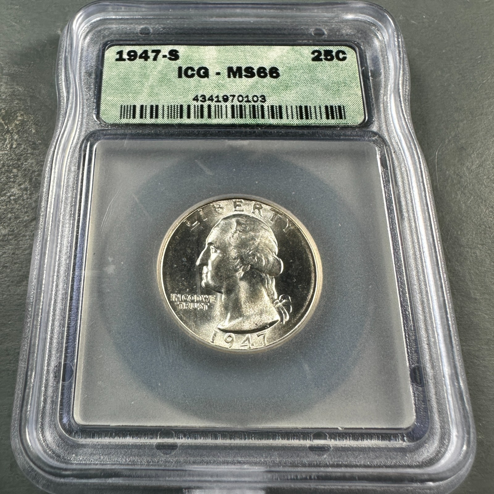 1947-S 25C Washington Quarter, SILVER  ICG MS66 (89879)