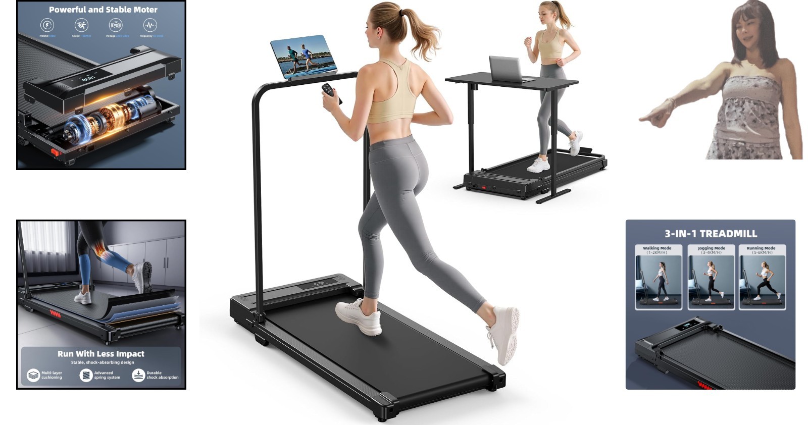 Compact Folding Treadmill with Handle Bar - Perfect for Small Spaces & Quiet ...