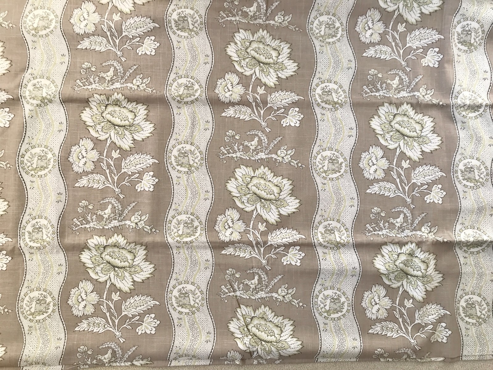 French Toile Striped Cotton Drapery Fabric  8 YDS