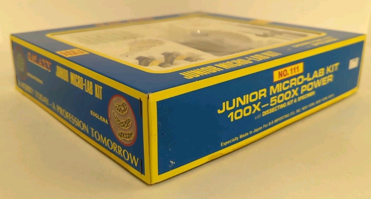 vtg Galaxy Microscope Junior Micro-Lab Dissecting Kit 100x-500x #111 w/Paper MIB