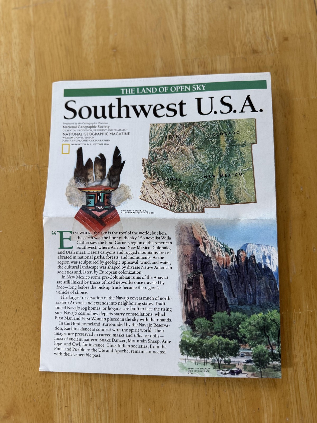 Vintage 1992 National Geographic Southwest USA Travel Map Folded Brochure USA