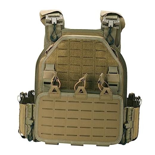 Tactical Vest for Men Quick Release Laser-Cutting Modular Vest for Outdoor Tan