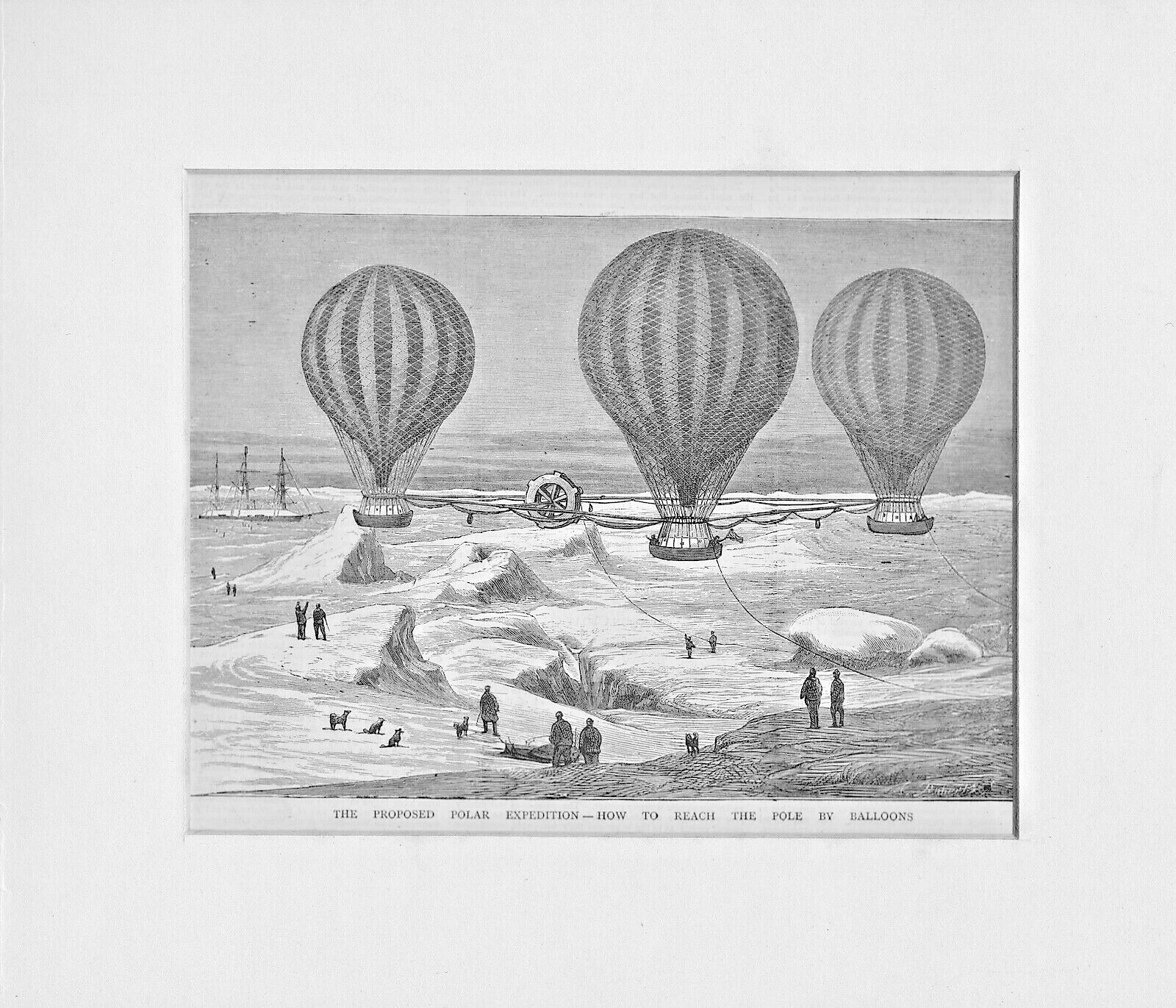 1877 mounted illustration: polar expedition by balloons