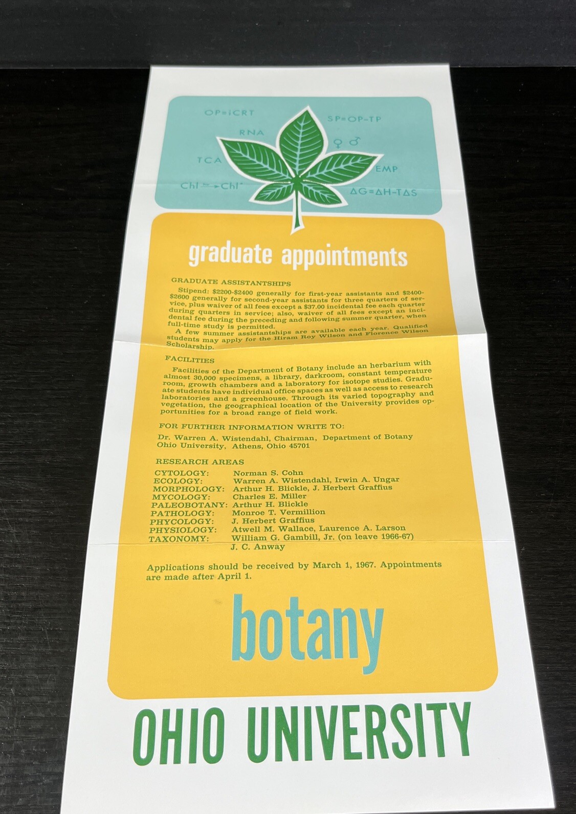 VTG Store Catalog Ohio University Botany 1967