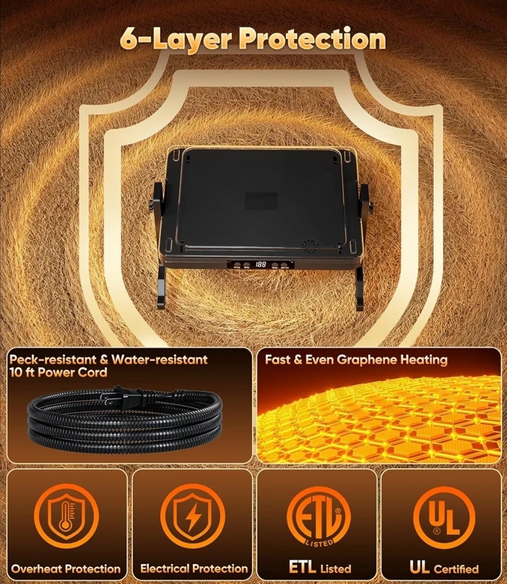 ILOJUST 2-in-1 Chicken Coop Heater Smart Chick Brooder Heating Plate 200W
