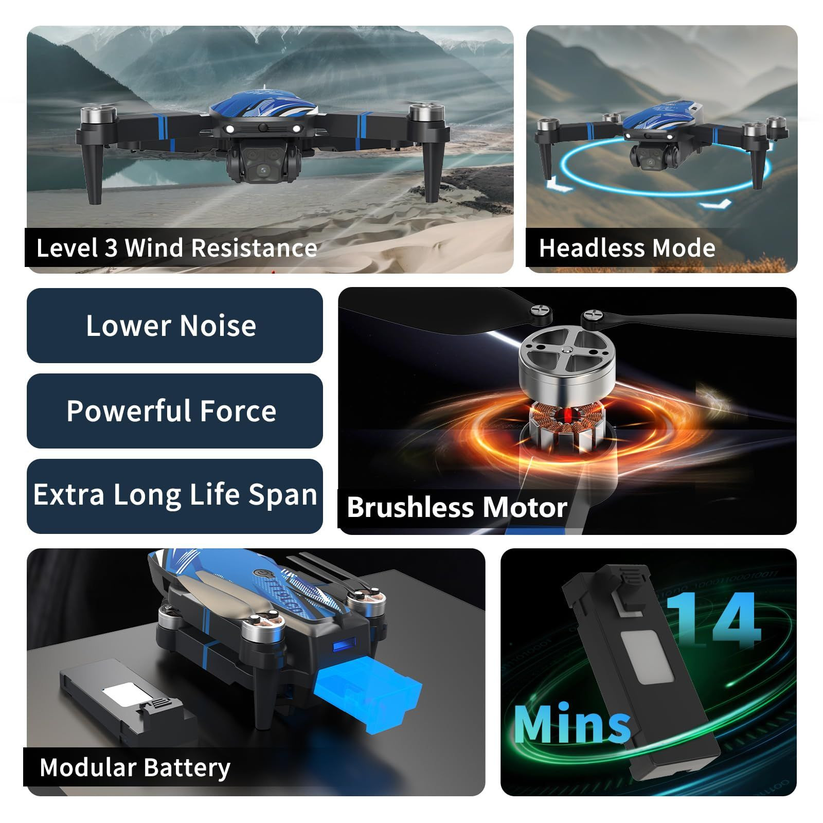 Drone with Camera for Adults LCD Screen FPV SJ sharp（RC a Screen）, Blue