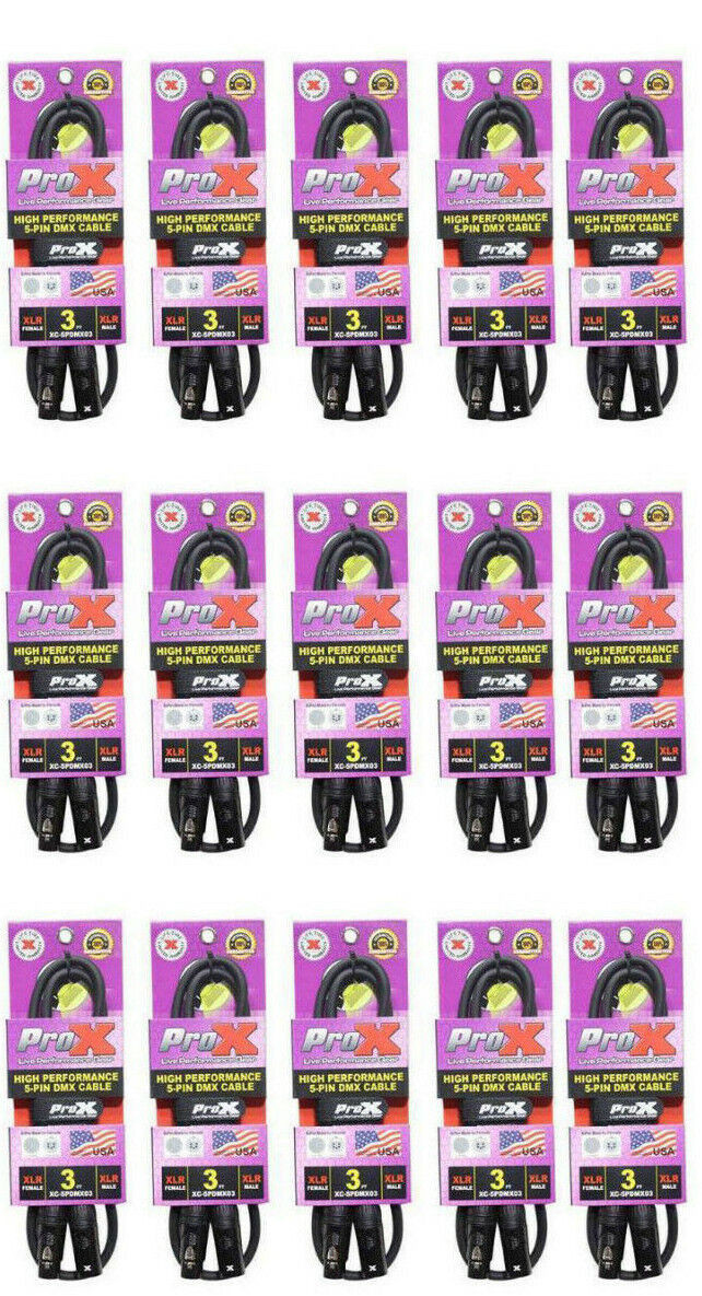 15 Prox 5 Pin DMX 3' ft Premium Stage Lighting DJ Light Shielded Cables