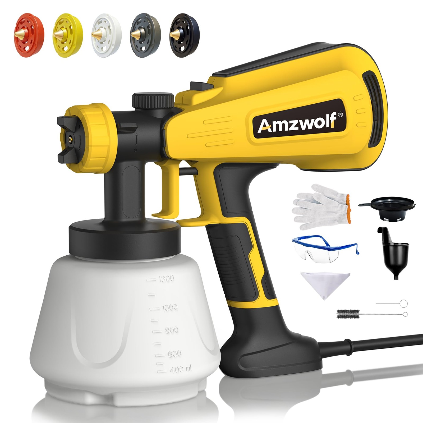 Electric Paint Sprayer 1300W High Power 1300ml Container With 5 Brass Nozzles...