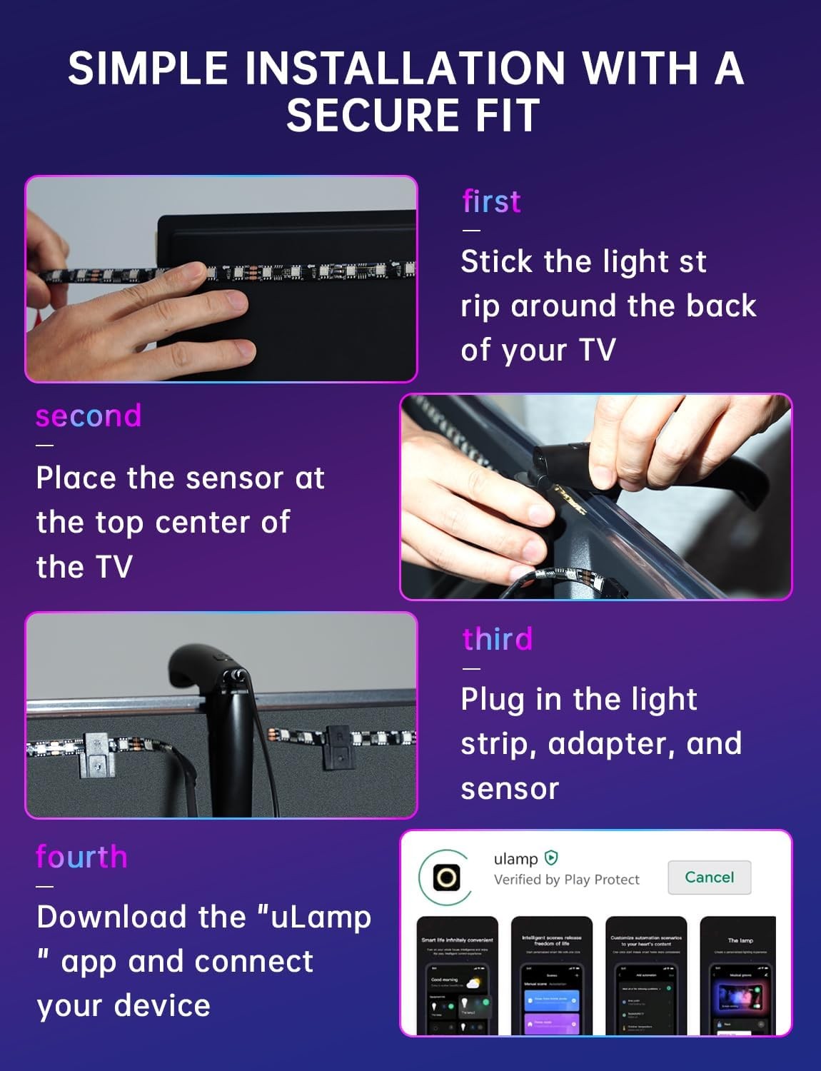 TV LED Backlight with Sensor, LED Sync Lights for TV 55-65 Inch, Smart Camera...