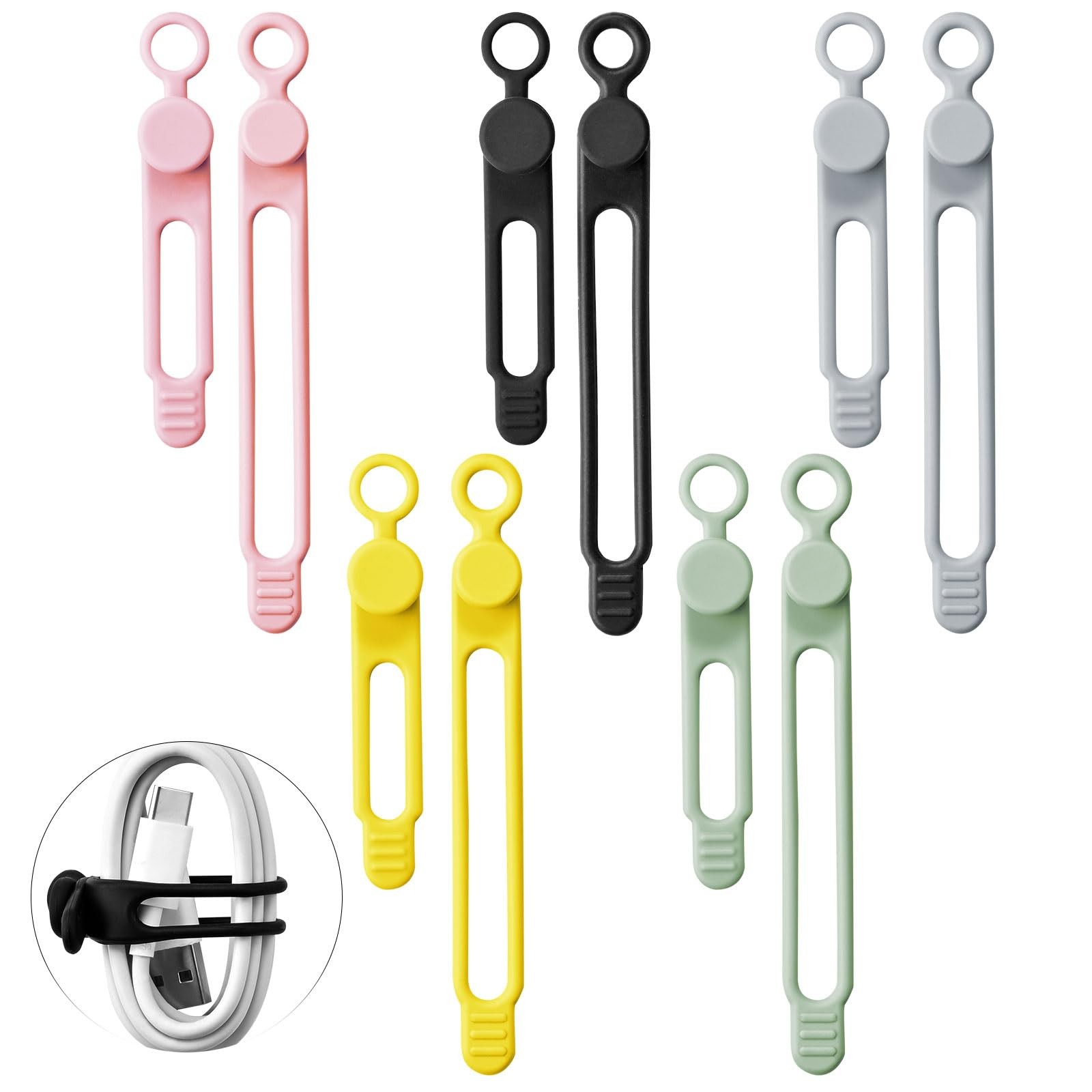 Fekayer 10Pcs Reusable Silicone Cable Ties – Adjustable Cord Multicolor