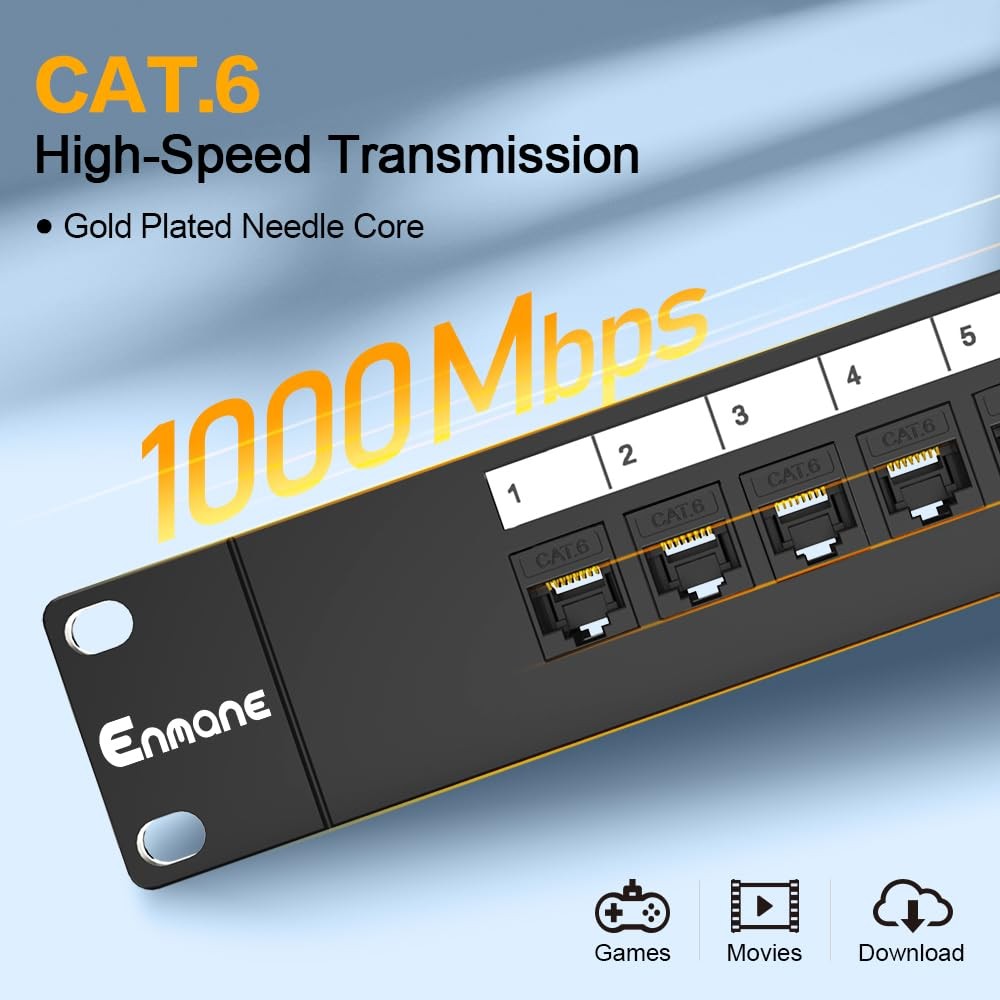 16 Port Cat6 Keystone RJ45 UTP 1U Network Patch Panel Smart Cable Management