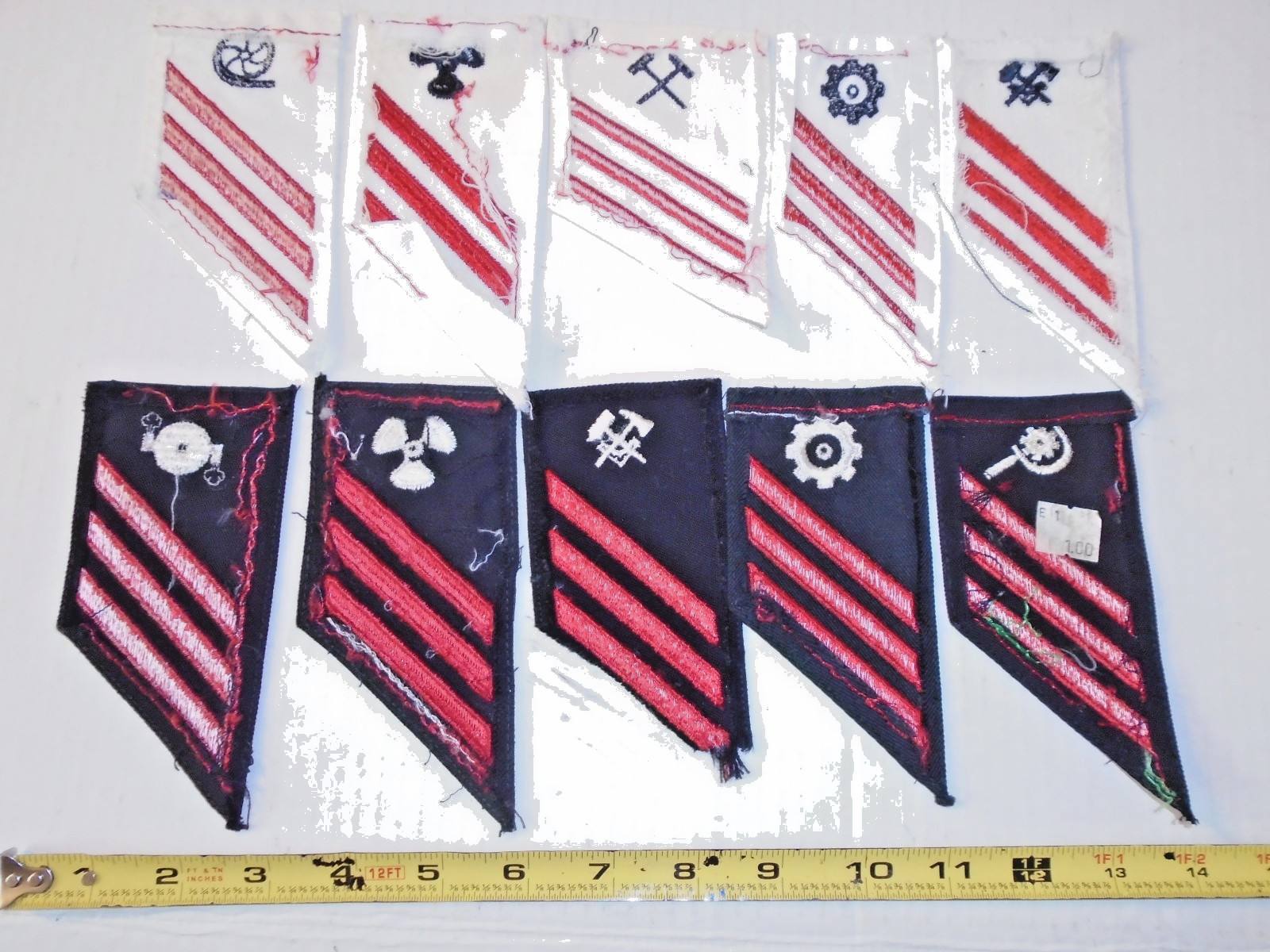 Lot of 10 Vintage US Navy Fireman Sleeve Stripes Patches E-3 Engineering Red