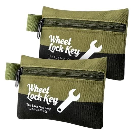 2Pack Wheel Lock Key Storage Pouch with Zipper() | Canvas Wheel Military Green