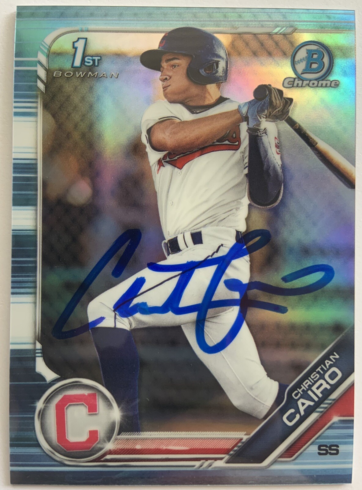 Christian Cairo Indians Signed 2019 Bowman Draft Chrome Sky Blue BDC-195 COA