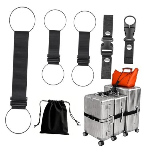 5Pcs Luggage Straps for Suitcases, Connector Strap for Multiple Black-5pcs