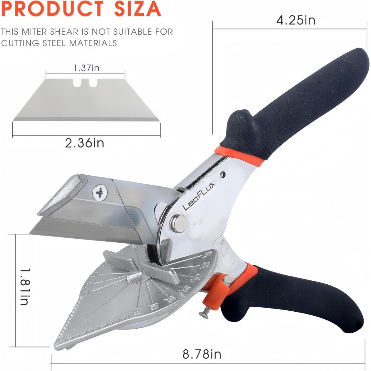 Replaceable Blade Miter Shears,Adjustable at 45 to 135 Degrees,Including 2blades