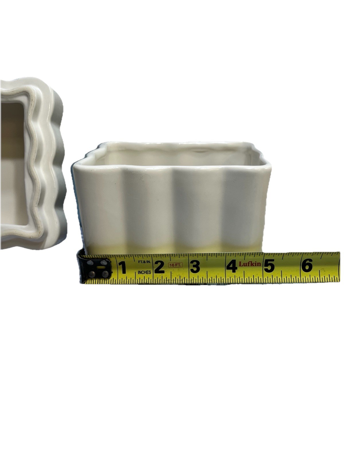 Room Essentials Scalloped Lidded Box White Ceramic Square