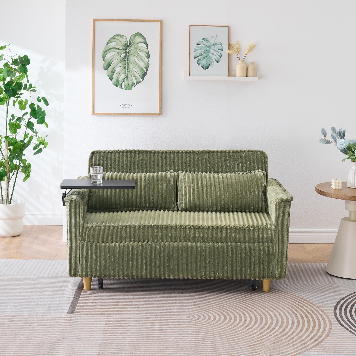 Convertible Sleeper Sofa Bed Loveseat Sofa with Pull Out Bed & USB Ports Green