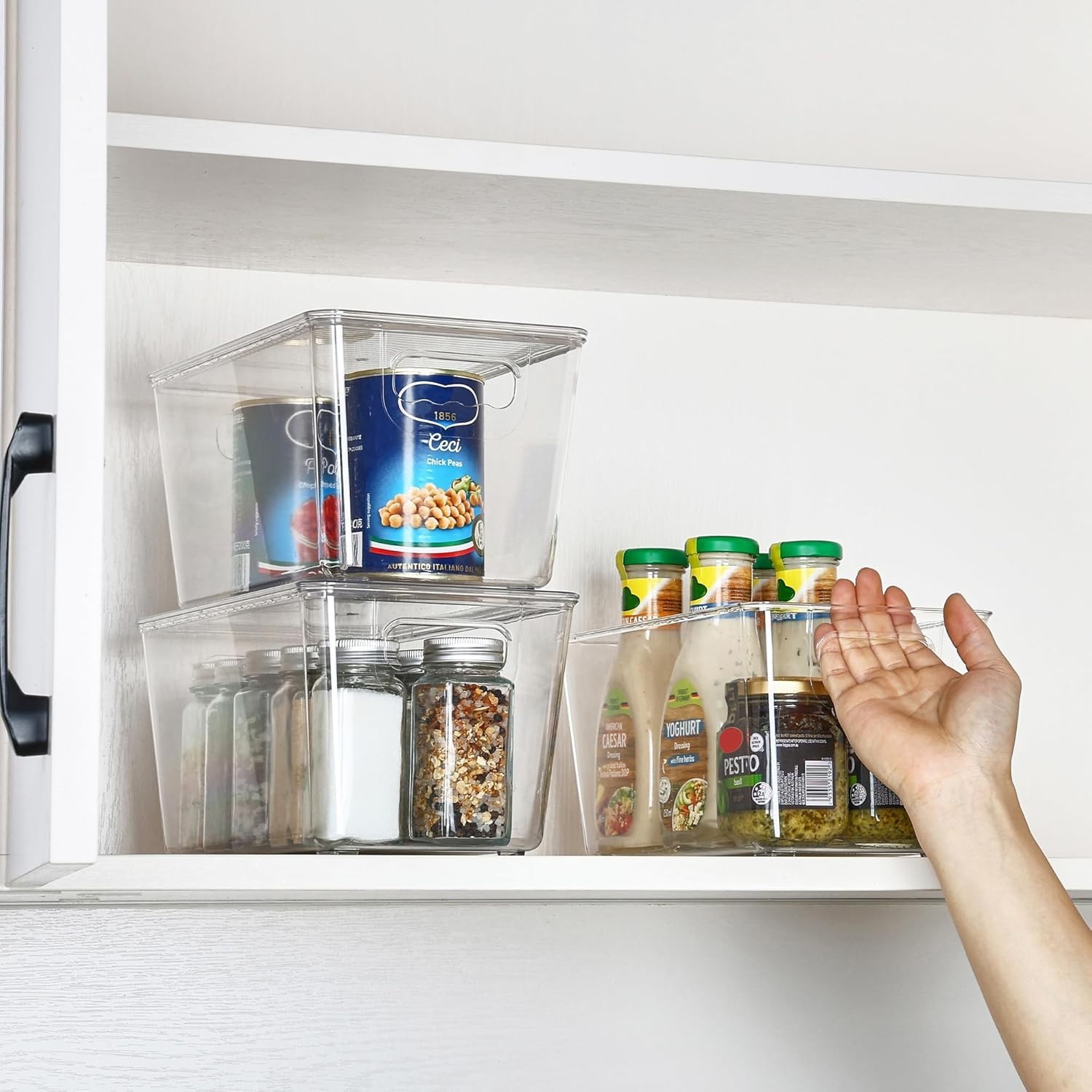 Transparent Medium Storage Bins Set | Stackable, Ideal for Kitchen & Bathroom