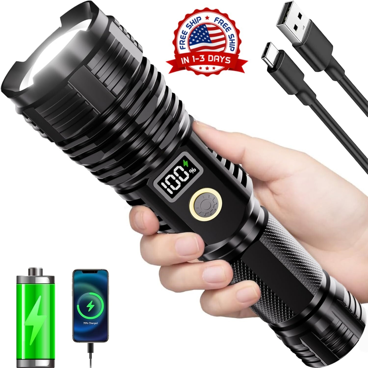 990,000LM Luz Lamparas De Mano Recargables Led Linternas Alta Potencia Potente