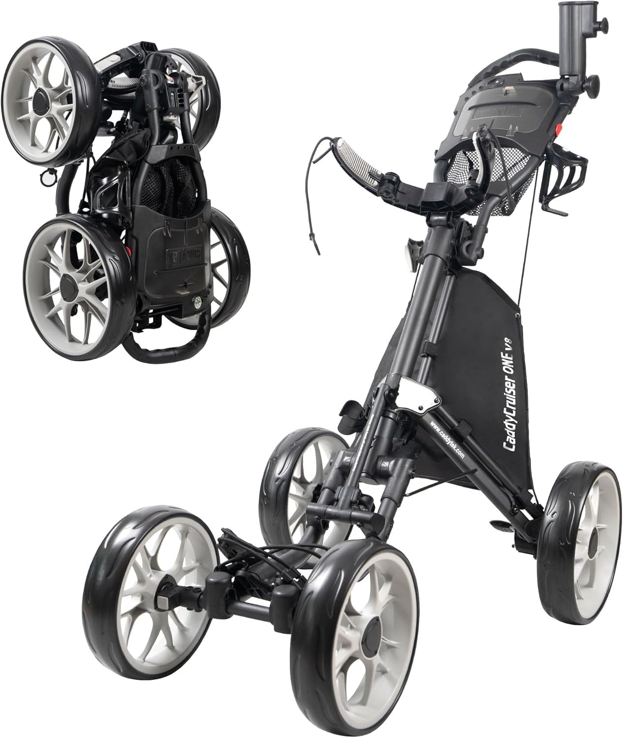 4 Wheel Golf Push Cart - Caddycruiser One Version 8 1-Click Folding Trolley - Li
