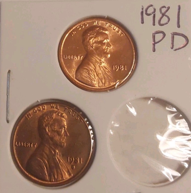 1981 P D Lincoln Memorial Cent BU 2 Coin Set Brilliant Uncirculated Free Post