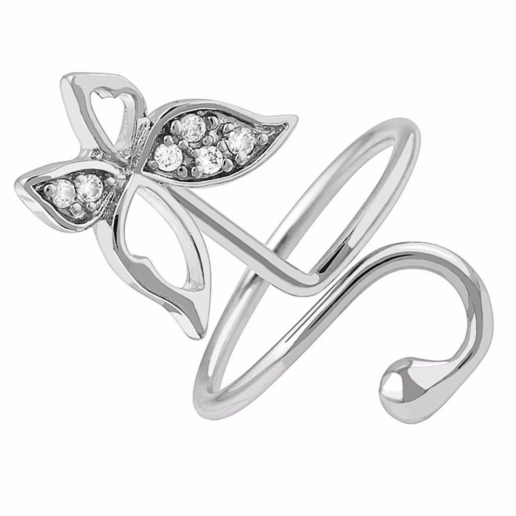 Butterfly Multi-Paved Gems Adjustable Rhodium Plated Nail Ring or Toe RIng