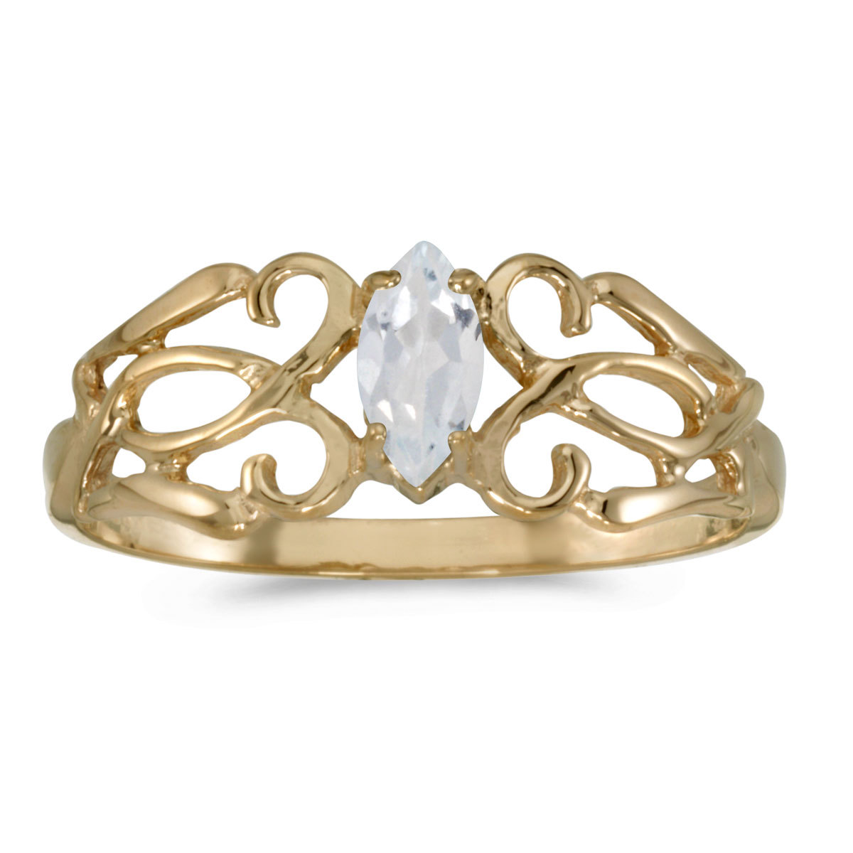 10k Yellow Gold Marquise White Topaz filigree Ring