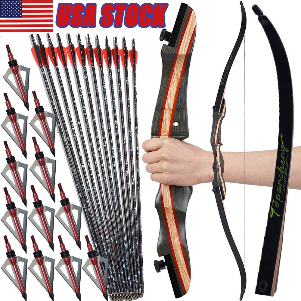 62" Takedown Recurve Bow Arrows Set Archery 20-50lb Adult Outdoor Target Hunting