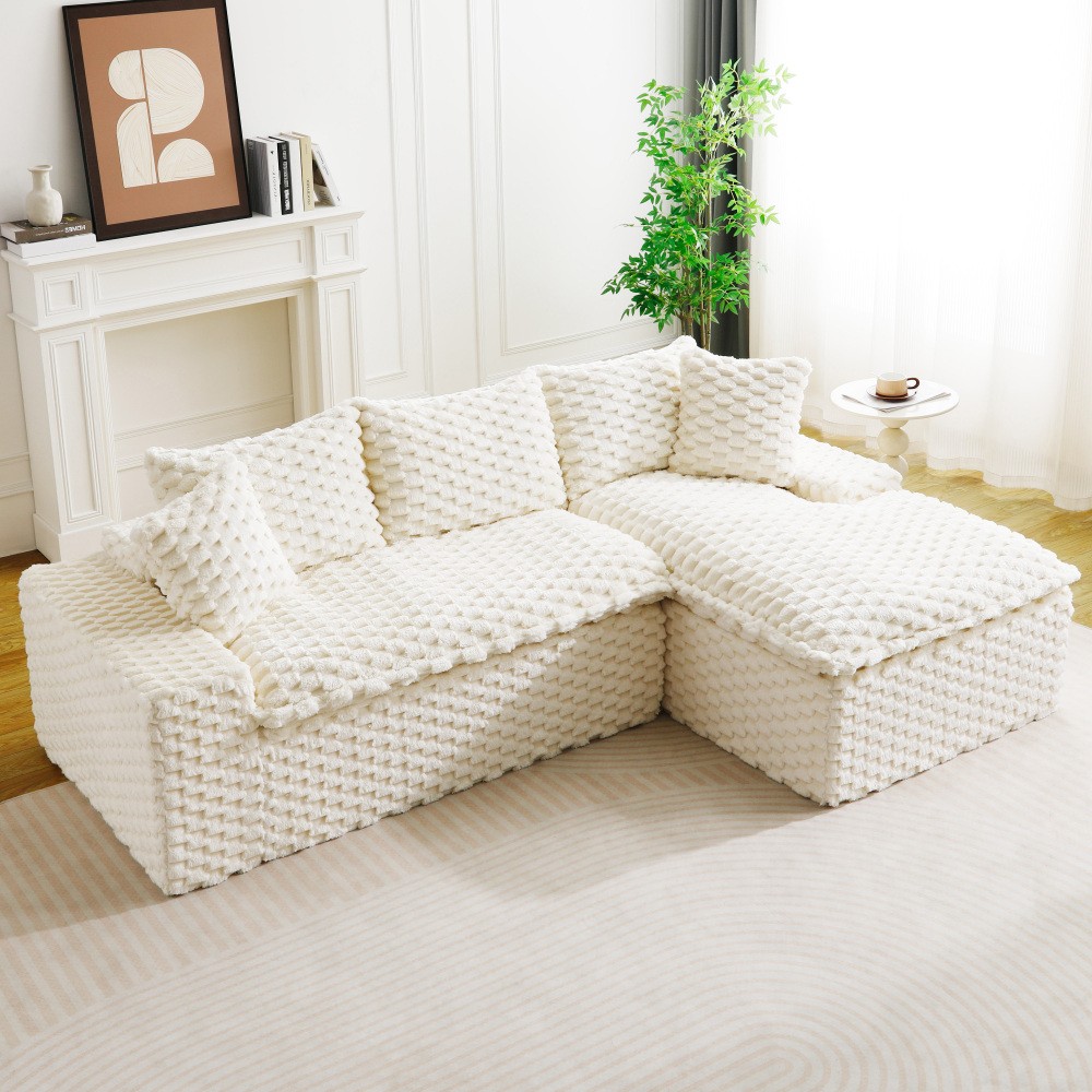 White Turtle Velvet Sofa w/ Chaise Lounge - Modular L-Shape or Straight