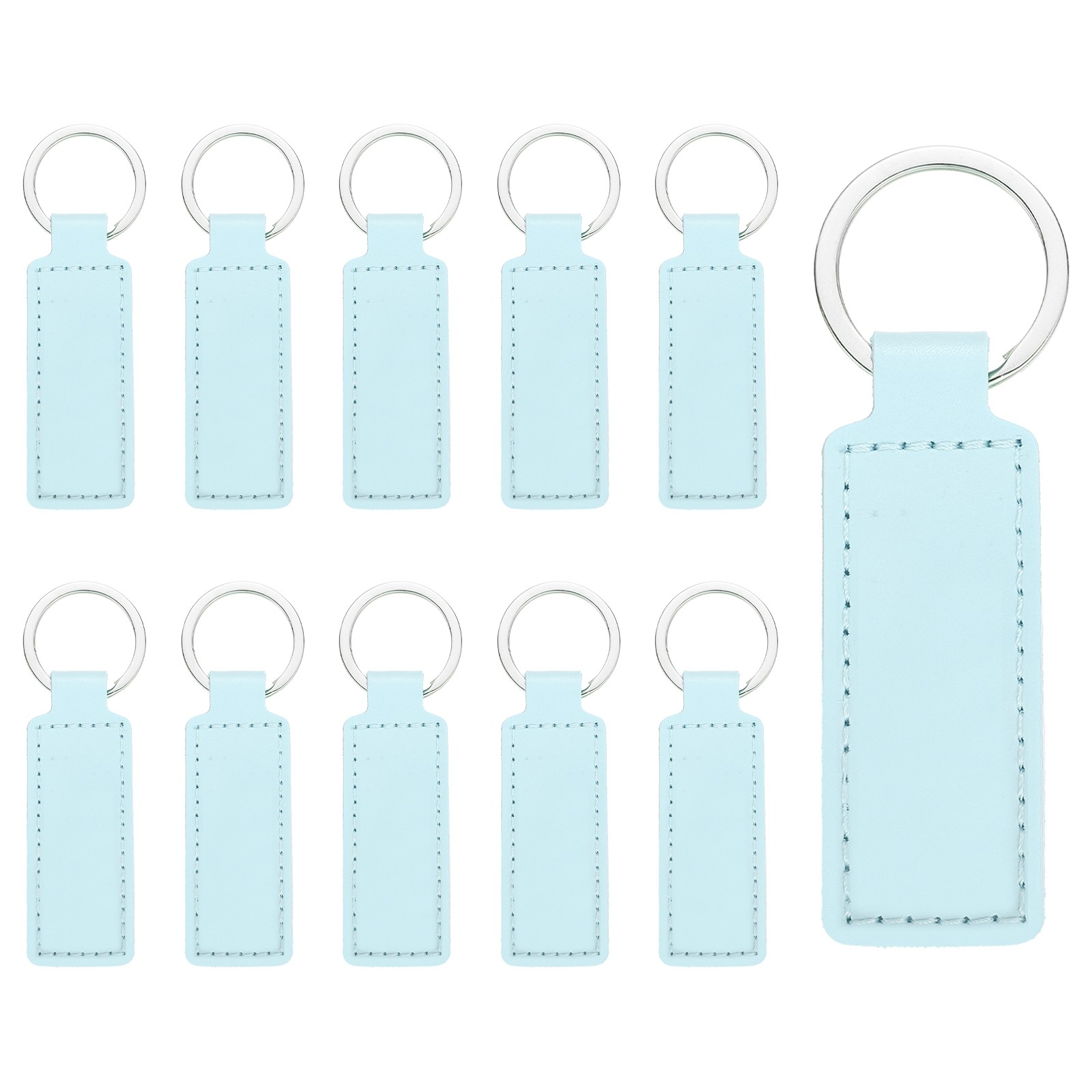 10 Pcs Leather Rectangle Laser Engraving Keychain Blanks (Water Blue, 3.7"x1")