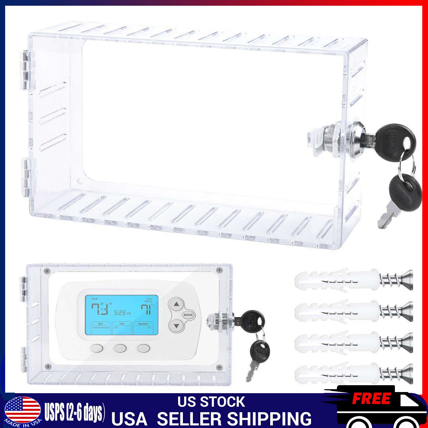 Secure Thermostat Guard Clear Cover Lock Box with 2 Keys for Enhanced Security