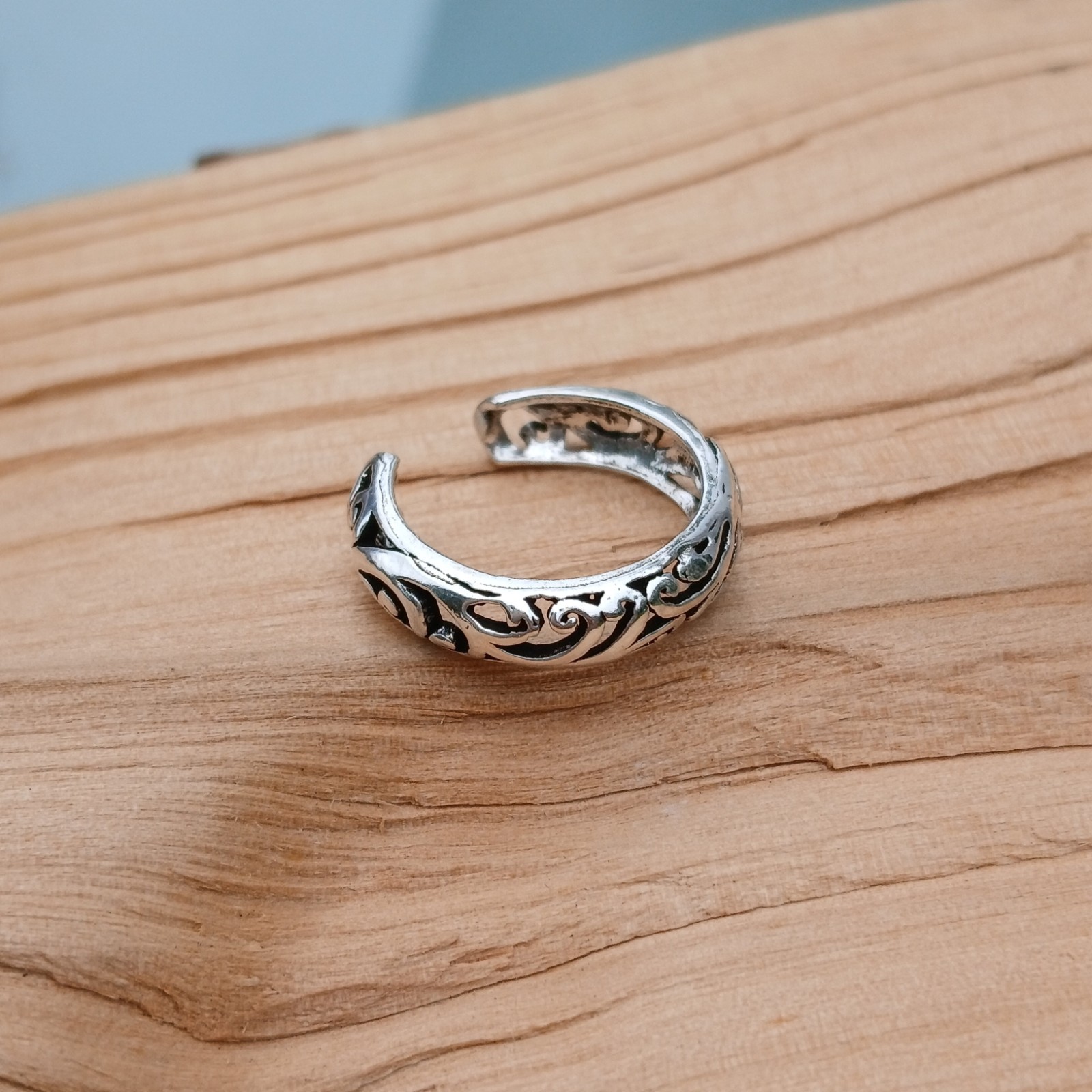 Sterling Silver Adjustable Filigree Pattern Toe Ring