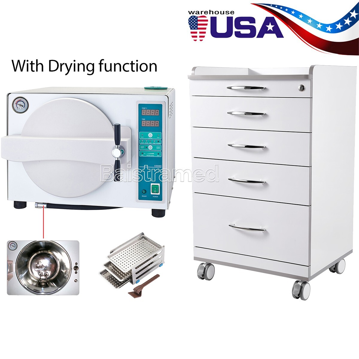 Autoclave Dental 18L con Función de Secado y Carro Móvil - Esterilizador a Vapor