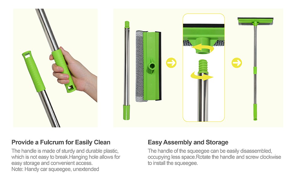 2 in 1 Window Squeegee with 55" Long Stainless Steel Handle,Sponge Car Squeegee