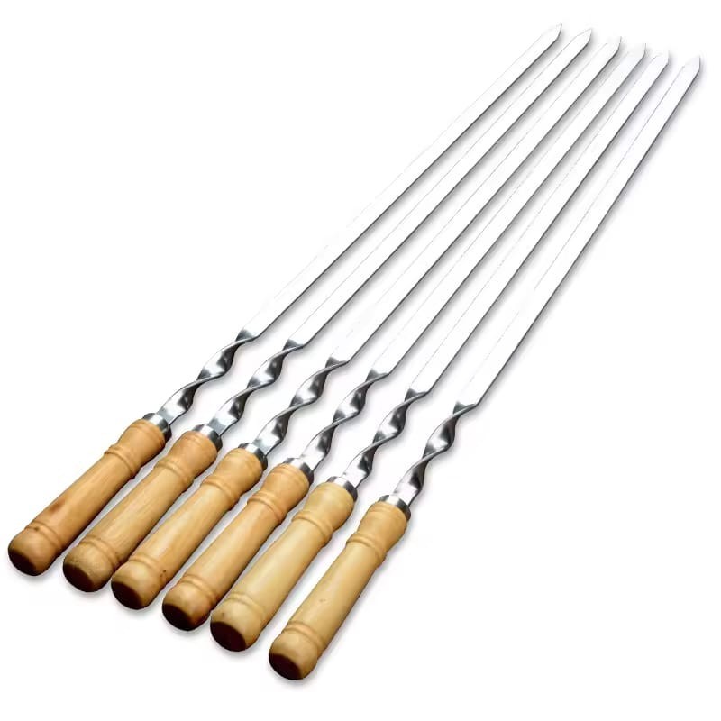 BBQ Skewers Set with Wooden Handle Stainless Steel – Reusable Kebab Sticks 55cm